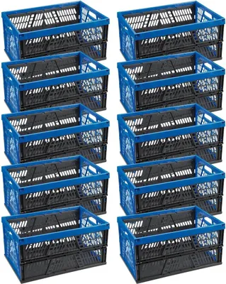 Produktbild von Novaliv Klappbox 45l Blau 10er Set - Faltbare Korbbox mit praktischen Tragegriffen - Vielseitige Aufbewahrungsbox