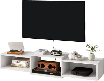 Imagen del producto de Accesorios para TV: Soporte de pared flotante para TV, mueble de TV de madera, estantería para centro de entretenimiento, estante flotante para debajo del televisor