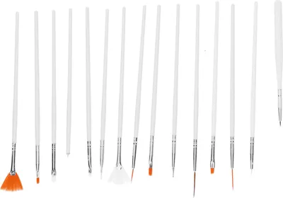 Image de Set professionnel de 15 pinceaux pour nail art à faire soi-même, pinceaux à poils en nylon, pinceaux à dessin, pinceaux à peindre, blancs