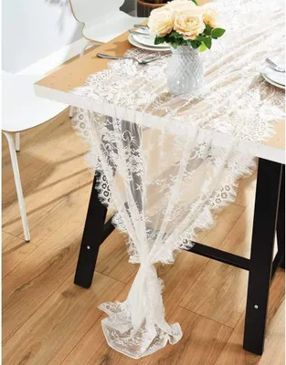 Produktbild von 70x300cm weiß Spitze Tischläufer Classy Blumen Tischläufer für Boho Thema Hochzeit Festival Weihnachten Party Home Nachbildungationen