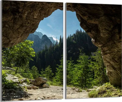 Produktbild von Herdabdeckplatten 2 teilig 30x52 Glaskeramikkochfeld Abdeckung Glas, Landschaft Wald