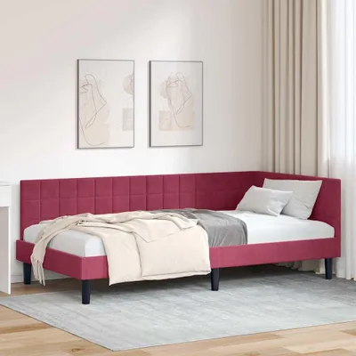 Immagine prodotto di Maison Exclusive - Struttura letto angolare con testiera, rosso vino, 90 cm x 200 cm, velluto