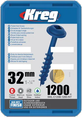 Produktbild von Kreg Pocket-Hole Schrauben 32 mm, Blue-Kote, Maxi-Loc, Grobgewinde - 1200Stk.