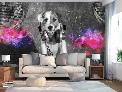 Produktbild von Vlies Fototapete Tiere 400x280 cm Tapeten Wandtapete XXL DJ Hund Haustiere Abstrakt Musik Puppy g-C-0292-a-a