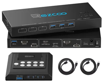 Obrázek produktu pro Přepínač KVM pro dva monitory, podpora rozlišení 4K při 120 Hz, s 4 porty USB 3.0