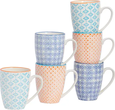 Produktbild von Nicola Spring Nicola Spring handbedruckte Tassen – 330 ml – 3 Farben – 6er-Pack