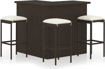 Produktbild von 4-tlg. Gartenbar-Set mit Kissen Poly Rattan Braun