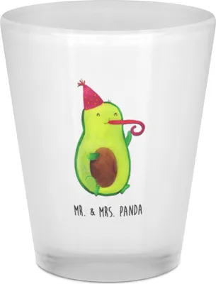 Produktbild von Mr. & Mrs. Panda Pinnchen Avocado Feier - Transparent - Geschenk, Schnapsglas, Stamperl, Glas Schnaps, Geburtstag, Likörglas, Tröte, Gute Laune, Schnapsbecher, Party