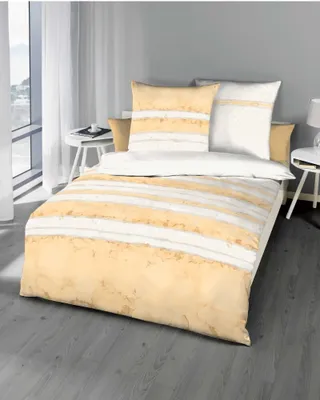 Produktbild von Kaeppel Mako-Satin Bettwäsche Aquarello Gestreift 100% Baumwolle Reißverschluss Bettbezug Kissenbezug Bettgarnitur Bettwäsche-Set 135x200 cm Grün