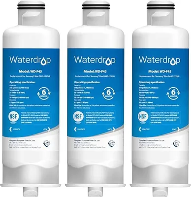 Three identical water filters are displayed side-by-side against a white background.
