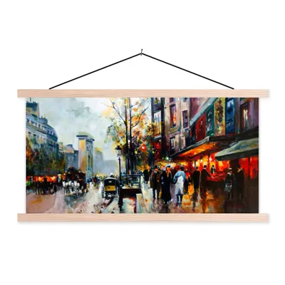 Produktbild von MuchoWow® Textilposter Gemälde - Stadt - Öl 120x60 cm mit holzfarbenen Rahmen - Klemmleiste