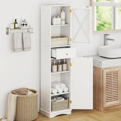 Produktbild von GOPLUS Badezimmerschrank, Hochschrank mit 2 Türen, Schublade und 3-stufig verstellbaren Regalböden, Badmöbel für Küche, Wohnzimmer und Schlafzimmer