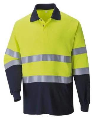 Produktbild von Portwest FR74 Zweifarbiges, antistatisches Flammschutz-Poloshirt, langarm Yellow/Navy Gr. XL