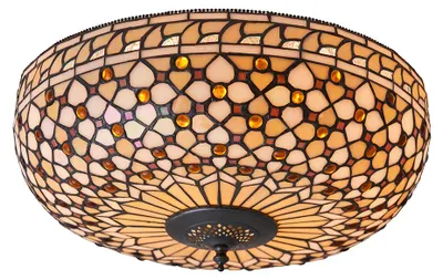 Obrázek produktu pro Kruhový stropní svítidlo MILLE FEUX, hnědé, 2xE27x20W, sklo, rozměry: 25x45x45 cm, IP20, Tiffany