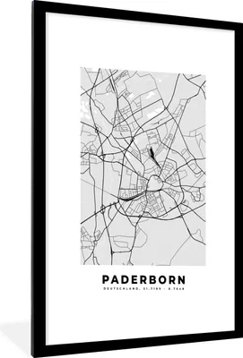 Produktbild von MuchoWow® Gerahmtes Poster Karte - Paderborn - Deutschland - Stadtplan - Karte 60x90 cm - Poster mit Schwarzem Bilderrahmen Wandposter Rahmen Foto Bilder - Dekoration - Wandposter Wohnzimmer - Hochwertig