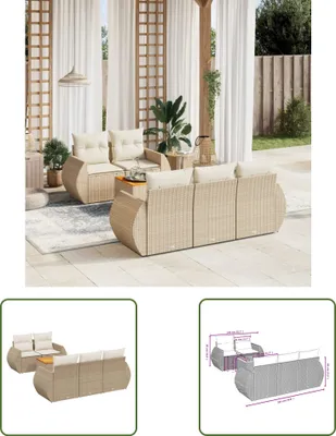 Produktbild von The Living Store 6-tlg. Garten-Sofagarnitur mit Kissen Beige Poly Rattan