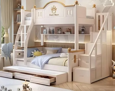 Image de Blanc Bois Lit superposé avec échelle Lit superposé pour enfants Lit pour adolescents