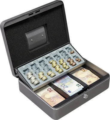 Image de Caisse à monnaie avec compteur et compartiment pour pièces et billets | Caisse portable en acier | 30 cm de large