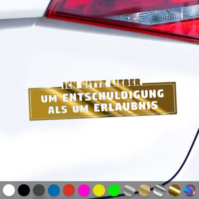 Produktbild von PantherPixel Erlaubnis Aufkleber Verzeihung Entschuldigung Sticker Auto Geschenkidee Farbe Chrom-Gold