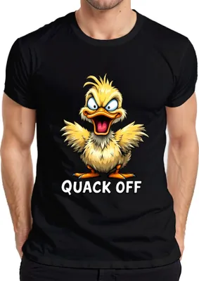 Immagine prodotto di T-shirt da uomo QUACK OFF, vignetta divertente e sarcastica, umorismo nero, nero, XXL