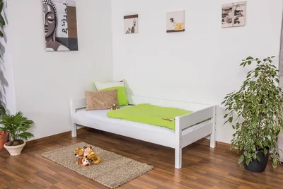 Produktbild von Bettrahmen für Kinder / Kinderbett 90 x 200 cm | Massivholz: Buche | Weiß Lackiert