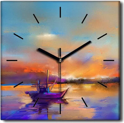 Produktbild von Coloray Uhr auf Leinwand 30x30 cm Wand Uhr Dekoration Wohnzimmer Segeltuch schwarze Hände -Aquarelle Schiffswasser