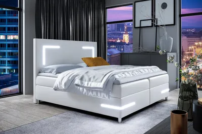 Obrázek produktu pro Čalouněná postel s osvětlením KAZIMA - 180x200, bílá + topper
