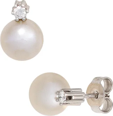 Produktbild von Paar Ohrstecker mit Süßwasser Perlen & 2 Brillanten 585 Gold Weißgold Damen
