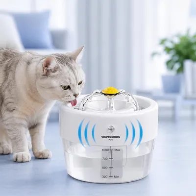 Produktbild von Katzenbrunnen kabellos, 1 L ultraleiser Trinkbrunnen, 1000mAh automatischer Haustierbrunnen mit Bewegungsmelder, inkl. Aktivkohlefilter