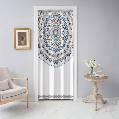 Obrázok produktu pre Záves na dvere, nepriehľadný, s okami, s bohémským vzorom, zatemňovací záves, 130x150 cm, motív mandaly