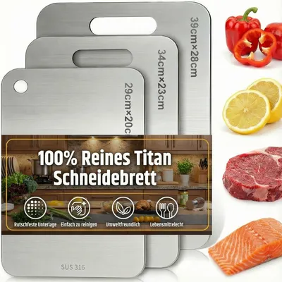 Productafbeelding van Omgoods- Snijplank Titanium - Set van 3 - Roestvrij Staal - Keuken - Buiten - Camping - Afmetingen 29x20 cm, 34x23 cm, 39x28 cm - Keukenplank