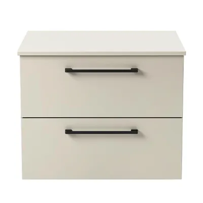 Produktbild von Waschbeckenunterschrank ONE 2 große Schubladen Kaschmir hängend Badmöbel Badezimmer 80x50x46 schwarze Griffe Badezimmermöbel