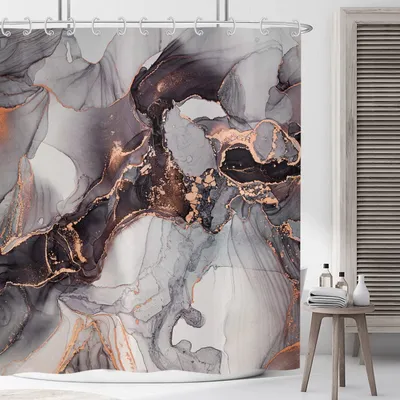 Image de Elzusha - Rideau de douche moderne en marbre, 180 x 220 cm