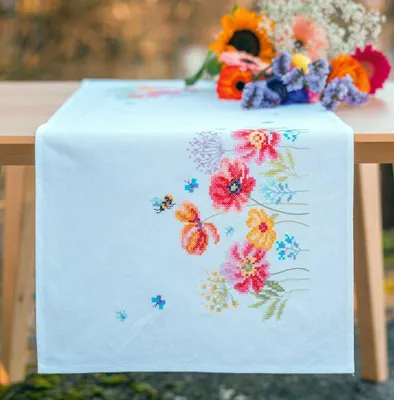 Obrázek produktu pro Vervaco – sada pro vyšívání křížovým stehem „Mák a luční květiny“, předkreslený vzor, 35 x 95 cm