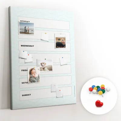 Produktbild von Korkwand mit Stecknadeln – Pinnwand mit Stecknadeln für Fotos und Notizen – 100x140 cm – 100 farbige Stecknadeln – Wochenplaner