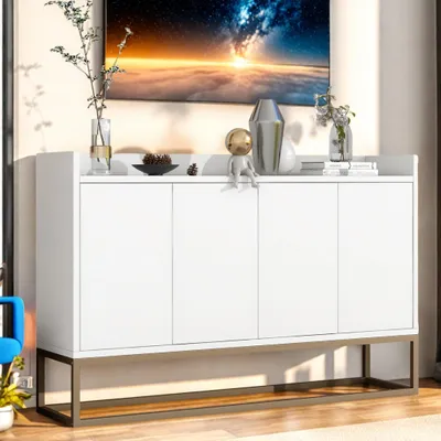Produktbild von UnboxG Sideboard 120x30x80 cm Weiß, 4 Türen Schrank, Aufbewahrungsschrank für Wohnzimmer – Modernes Stauraummöbel