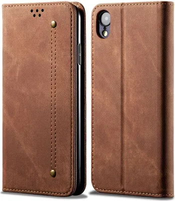 Image de coque iPhone XR, Coque portefeuille en cuir avec fermeture magnétique et fonction stand pour iPhone XR Marron