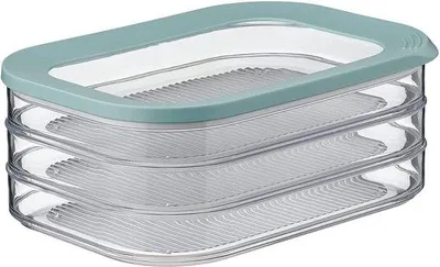 Produktbild von Unyqoos® Modula 3‑lagige Aufschnittbox NordicGroen – 1650 ml, 3 stapelbare Frischhaltedosen für Kühlschrank, transparent, spülmaschinenfest