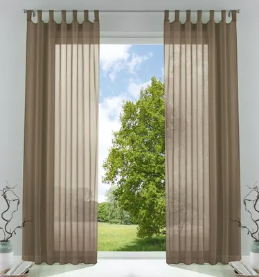Produktbild von 2er-Pack Gardinen Transparent Vorhang Set Wohnzimmer Voile Schlaufenschal mit Bleibandabschluß HxB  245x140 cm Nougat 61000CN
