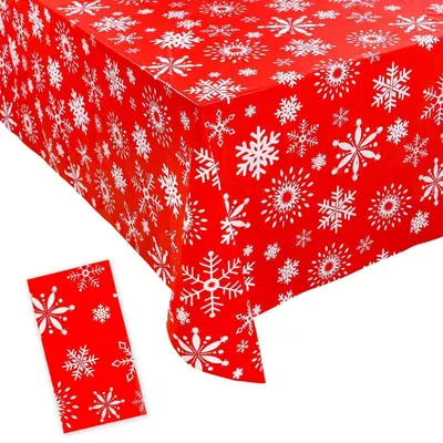 Produktbild von Weihnachts-Tischdecke Schneeflocken Rot Kunststoff 137 x 274 cm
