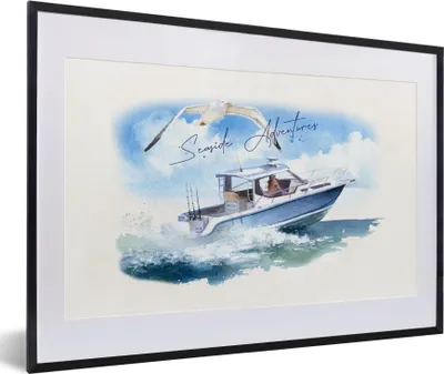 Produktbild von MuchoWow® MuchoWow® Gerahmtes Poster Boot - Vogel - Aquarell 60x40 cm - Poster mit zchwarzem Bilderrahmen - Schlafzimmer - Plakat in Rahmen - Drucken
