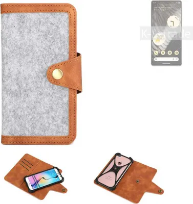 Produktbild von K-S-Trade Handyhülle kompatibel mit Google Pixel 7 Pro Schutzhülle Filz-Hülle Kunst-Leder hellgrau braun (1x)