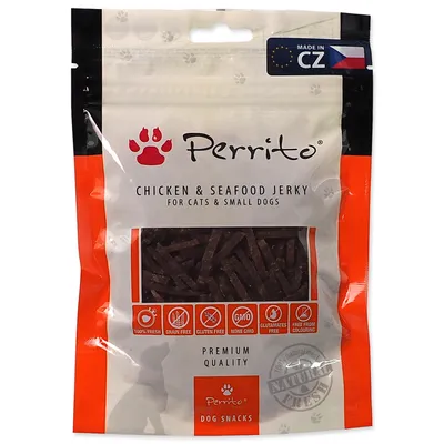 Imagen del producto de Perrito: Snacks de pollo y mariscos para perros, para gatos, para adultos, sabor a pollo, 100 g, sin gluten
