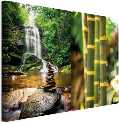Produktbild von murando - Akustikbild Bilder XL Set Wasserfall Kunstdruck auf Leinwandbild 80x60cm 2 Teilig je 40x60cm Collage 2er Kunst Wandpaneele Schalldämmung Leinwandbilder - Mehrteilige p-B-10014-b-a