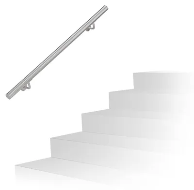 Immagine prodotto di TRANKIELO® - Ringhiera per scale in acciaio inossidabile spazzolato - Lunghezza 100 cm - Diametro 38 mm - Fissaggio a parete con supporto - Argento