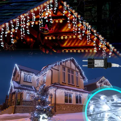 Obrázok produktu pre Ikodm 400 LED svetelný reťazec, 10 metrov, studená biela, 8 svetelných efektov s pamäťou, vianočné osvetlenie, dekorácie na okná a na párty