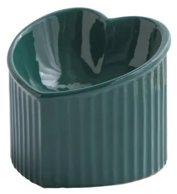 Obrázek produktu pro Miska na jídlo pro kočky, keramická, zvýšená, s nakloněním, proti zvracení, tmavě zelená, 180 g