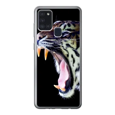 Produktbild von MuchoWow® Handyhülle Schutzhülle Hülle für Samsung Galaxy A21s Brüllender Tiger auf schwarzem Hintergrund Silikon Softcase Handy Hülle