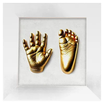 Produktbild von 4er-Set 3D-Abform-Sets für Baby-Hand- und Fußabdrücke mit Holzrahmen, 24x24 cm