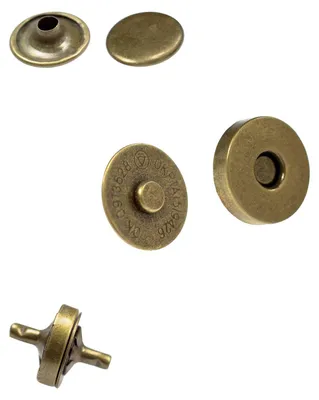 10 Magnet-Verschüsse mit Nieten, rund, 18mm altmessing